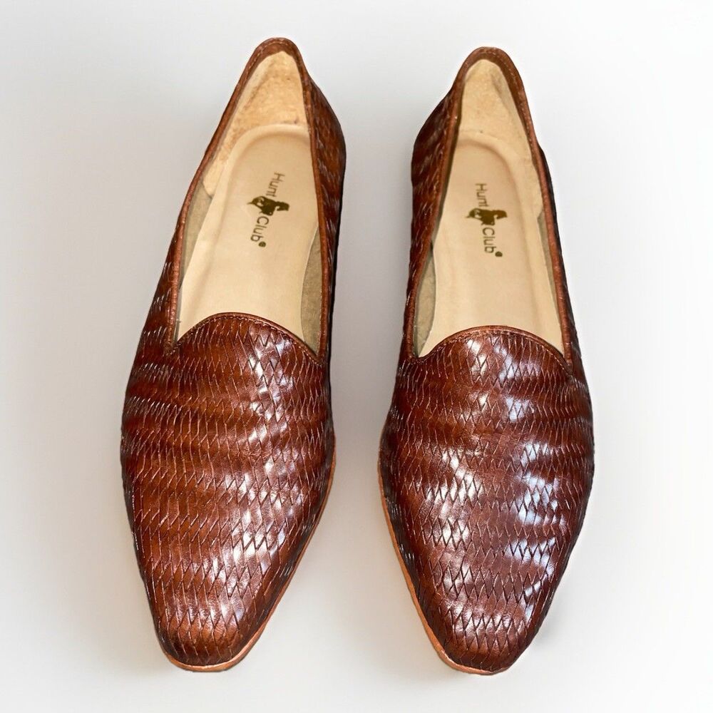 Hunt Club Womens Brown Woven Leather Pointed Toe Loafers Flats Size 8M VTG
